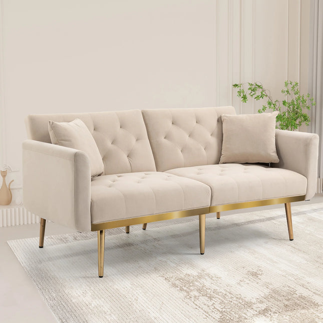 3-zitsbank van zacht fluweel, om te bouwen tot 3-standen slaapbank | Moderne Fluwelen Slaapbank 3-zitsverstelbaar met Gouden Metalen Poten | Ideaal voor Woon- en Slaapkamers | Compact en Ruimtebesparend Design