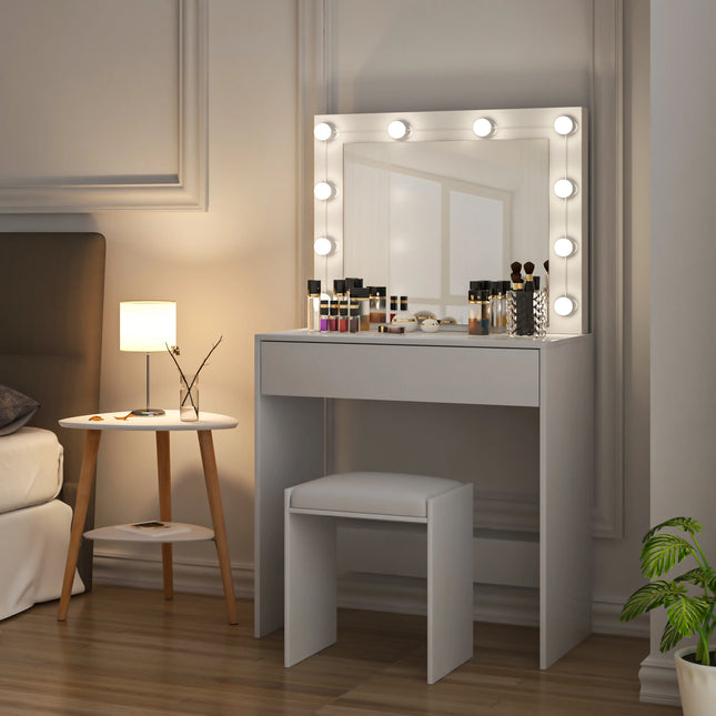 WOLTU Kaptafel Verlichting Verstelbare LED Spiegel Licht Cosmetische Tafel Met Lade | WOLTU Kaptafel Met Spiegel En 12 LED-Verlichting | Moderne Houten Tafel Met Lade | Wit Makeup Tafeltje | Past In Slaapkamer