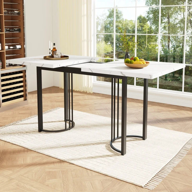 Uitschuifbare Eettafel, Telescopische Eettafel, Ruimtebesparende Keukentafel, Metalen Frame Rechthoekige Eettafel Wit/Zwart | Moderne Uitschuifbare Eettafel 140-179 cm | Ruimtebesparend | Stijlvol en Praktisch Design
