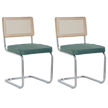 EGOONM Set van 2 Retro Eetkamerstoelen Plastic Rotan Stoelen Huis Slaapkamer Bureau Rugleuning Kruk Boog Computer Kantoor Beklede Zitting | EGOONM 2 Stoelen Set Velvet Zitting Rotan Rugleuning Metaal Frame 150kg