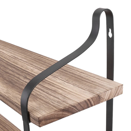 Grote Rustieke Industriële Pijp Wandplank 2-Lagen Houten Metalen Display Opslag Rek | Rustieke Wandplank Hout IJzer Dubbel Wandreksel 60x15x51.5cm | Geschikt Badkamer Keuken Woonkamer | Eenvoudige Installatie