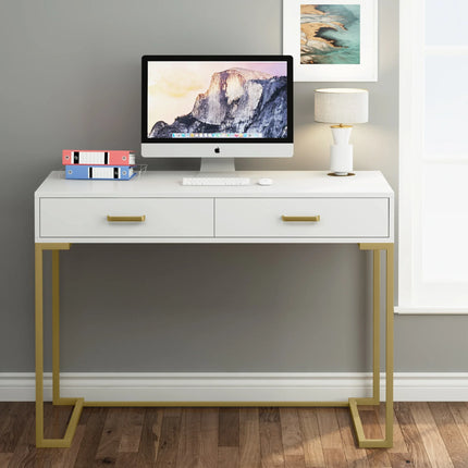 Tribesigns Kaptafel met 2 Lades, Wit en Goud Klein Kaptafel, Moderne Kaptafel Cadeau voor Vrouwen Meisjes | Tribesigns Kaptafel Hout Wit Goud | Kaptafel 2 Lades | Make-uptafel Stijlvol en Functioneel | Tribesigns