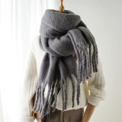Velucci Winter Sjaal Kasjmierlook Imitatie | Grote Kwasten | Luxe & Warme Dames Sjaal 240x38 cm | Herfst & Winter Accessoire