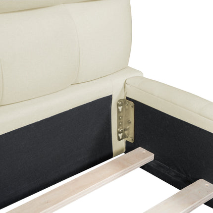 Gestoffeerd Bubble Bed 140x200 cm, Tweepersoonsbed met Opbergruimte, Jeugdbed met Lattenbodem en Hoofdbord, Linnen, Zonder Matras | Gestoffeerd Tweepersoonsbed 140x200 cm Beige | Moderne Bedframe met Opberglades en Hoofdbord