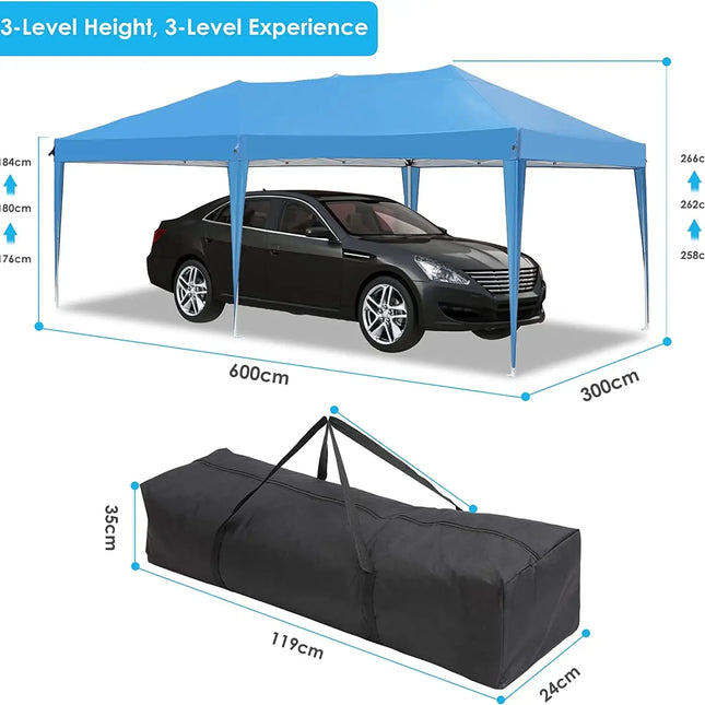 3 x 6m waterdichte pop-up tuinpaviljoen tent vier zijden 420D Oxford doek regenbestendige luifel voor bruiloft | Paviljoen 3x6m blauw incl. draagtas UV-bescherming tent tuinfeest opvouwbaar waterbestendig aluminiumbouw outdoor occasions