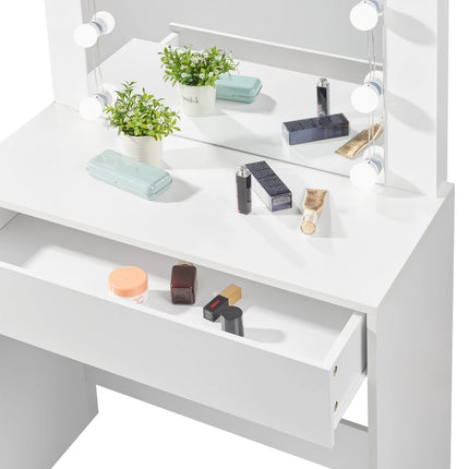 WOLTU Kaptafel Verlichting Verstelbare LED Spiegel Licht Cosmetische Tafel Met Lade | WOLTU Kaptafel Met Spiegel En 12 LED-Verlichting | Moderne Houten Tafel Met Lade | Wit Makeup Tafeltje | Past In Slaapkamer