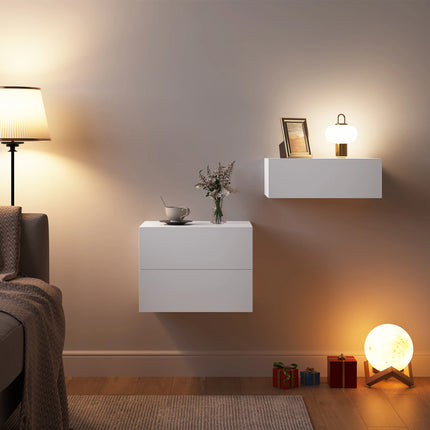 Zwevende Nachtkastje Modern Hangend Nachtkastje Set met Lades voor Slaapkamer Woonkamer | WOLTU Hangend Nachtkastje Wandmontage 2 Lades Wit | Zwevend Nachtkastje Slaapkamer Opslagruimte
