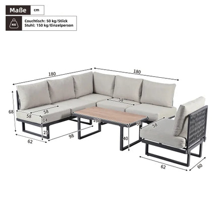 Tuinmeubelset, Tuinlounge Stoelset, Hoekbank, Buiten Relaxbed, Salontafel, Kan worden omgebouwd tot zonnebed, Grijs | Outdoor Meubelset Grijs | Modulaire Loungeset | Hoekbank met Tafel & Relaxbed Functie