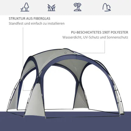 3,5 x 3,5 x 2,3 meter tuin kampeertent, blauw feesttent, zon en weerbestendig, glasvezel, melkachtig witte polyestervezel | Blauw Polyester Partytent 3,5m Weerbestendig Glasvezel Kader 4-persoons Kapel