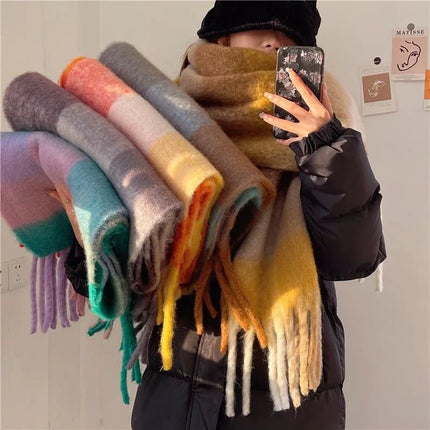 Scarvello | Regenboog Cashmere Dames Sjaal | Warme Zachte Dikke Winteraccessoire | Modieuze Grote Kleurrijke Wollen Sjaal | 38x230cm