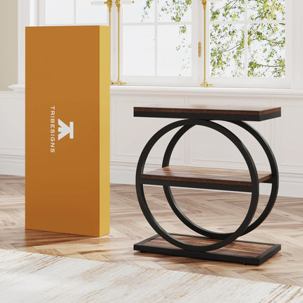 Tribesigns Eindtafel, Smalle Eindtafel met 3 Opbergrekken, Houten Bijzettafel, Industriële Kleine Bank Bijzettafel | Retro Bijzettafel Tribesigns | Industrieel Design | Smal Ontwerp | 3 Planken | Hout en Metaal