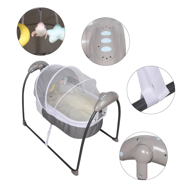 Elektrische Baby Schommel Bed Opvouwbaar Portable Wieg | Opvouwbare Elektrische Wieg Baby Schommel Met Muziek Drie-Zwenkhoeken Afstandsbediening 3 Snelheden| Veilig en Comfortabel