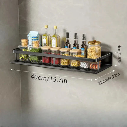 Zwart Aluminium Kruidenrek Muurmontage | Ruimtebesparend Opbergrek Keukengerei | Moderne Stevige Constructie | 30/40/50cm