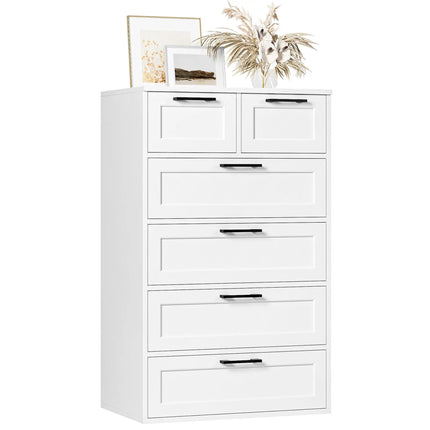 Dressoir Wit, Slaapkamer Dressoir met 6 Laden, Hoge Laden Kast Dressoir voor Woonkamer, Slaapkamer, Gang | Witte Dressoir Slaapkamerkast 6 Lades | Moderne Hoge Ladenkast | Houten Dressoir Slaapkamerwit