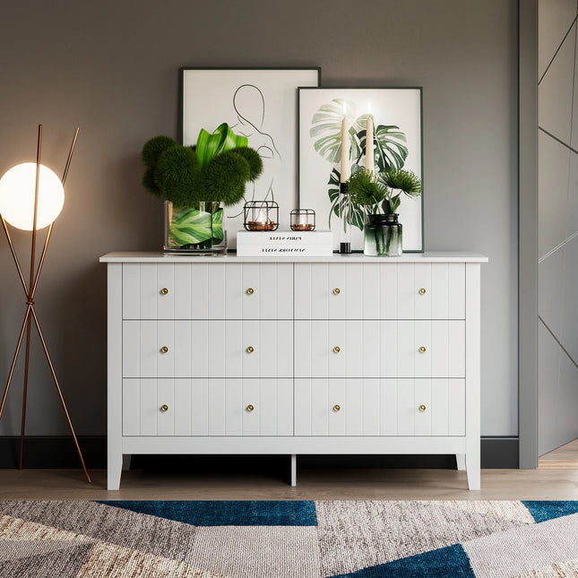 Getone Dressoir Commode Kast 6 Lade Witte Ladekast 133x45x79,5 cm Slaapkamer Eetkamer Woonkamer | Getone Ladekast Modern Design 133x45x79,5 cm | 6 Witte Lades voor Slaapkamer en Woonkamer