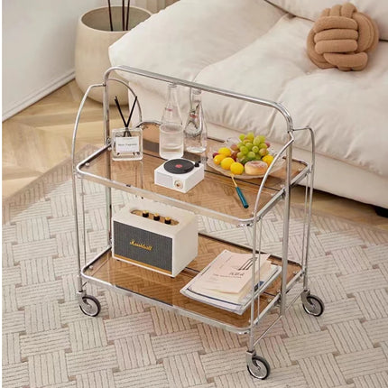 Moderne transparante glazen salontafel verrijdbare eetwagen inklapbare trolley opbergrek woonkamer bijzettafel huismeubilair | Opvouwbare glazen koffietafel met opbergruimte | Verrijdbare bijzettafel woonkamer | Industriële stijl CO3