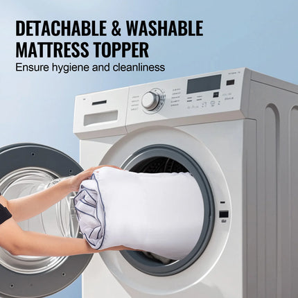 VEVOR Matrastopper 2,54cm Dikte Zonder & Wasbare Laag | Queen Matrastopper 152x203 cm | Polyester Katoen Fibervulling | Ademend & Zacht | Afneembare Zijvakken | Wasbaar & Elastische 360° Band