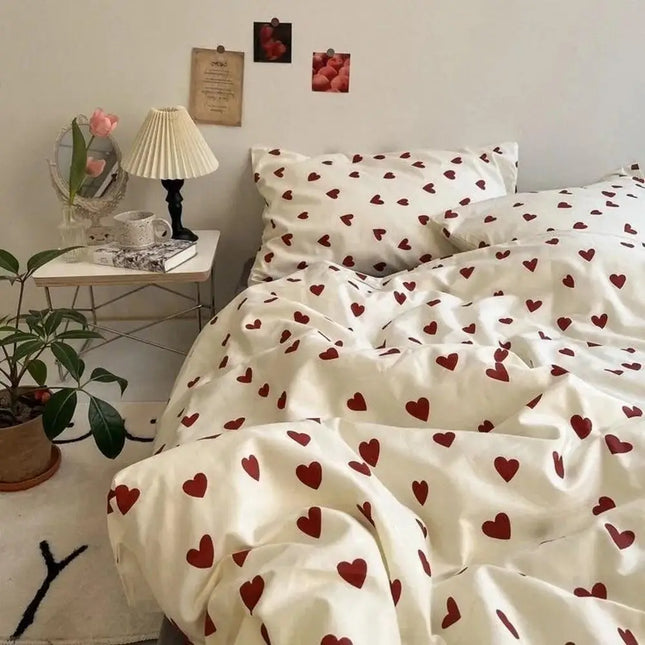 Twin Full Queen Dekbedovertrek | Koreaanse Stijl | Zachte Stof | Slaapkamer Set | Hartontwerp | Machinewasbaar | Schattig Design | Hoogwaardig & Comfortabel Beddengoed | Geschikt Voor Kinderen & Volwassenen | Verschillende Maten Verkrijgbaar
