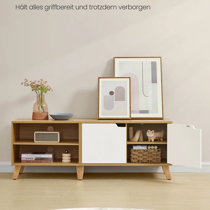 VASAGLE Lage kast TV-wardrobe, Lang 140cm, voor televisie tot 65 inch | VASAGLE TV Meubel 140 cm Modern Witte Kleur | Magnetisch Deur | Verstelbare Planken | TV Kast Tot 50 Kg Belastbaarheid