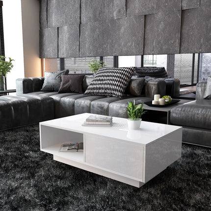 Rechthoekige Salontafel Hoge Glans Moderne Woonkamer Tafel | Moderne Salontafel Rechthoek Hoogglans Opslagruimte Zwart/Wit Huiskamer Stijlvol Design Gemakkelijk Te Monteren Hippe Woondecoratie