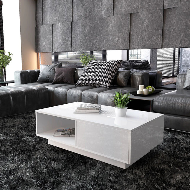 Rechthoekige Salontafel Hoge Glans Moderne Woonkamer Tafel | Moderne Salontafel Rechthoek Hoogglans Opslagruimte Zwart/Wit Huiskamer Stijlvol Design Gemakkelijk Te Monteren Hippe Woondecoratie