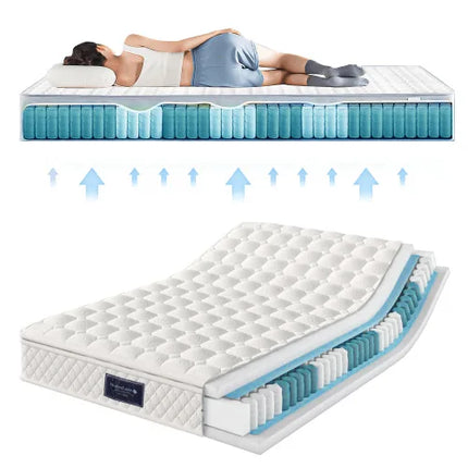 Springkernmatras, 7-zone koudschuimmatras, pocketveringanker, 160x200cm, gewatteerde microvezelhoes topping, 25cm hoogte | Comfortabel pocketveringmatras 160x200cm | 7-zone koudschuim kern | Gewatteerde microvezel hoes