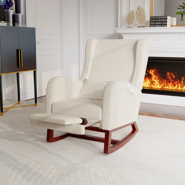 Creahappy Schommelstoel - Woonkamer Schommelstoel met Kussen - Ligstoel met Uitschuifbare Voetensteun - TV Fauteuil met Zak | Creahappy Woonkamer Stoel | Comfortabele Schommelstoel met Voetensteun | Stijlvol Relaxfauteuil