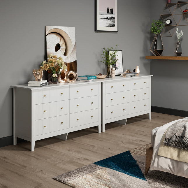 Getone Dressoir Commode Kast 6 Lade Witte Ladekast 133x45x79,5 cm Slaapkamer Eetkamer Woonkamer | Getone Ladekast Modern Design 133x45x79,5 cm | 6 Witte Lades voor Slaapkamer en Woonkamer