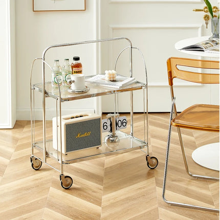 Moderne transparante glazen salontafel verrijdbare eetwagen inklapbare trolley opbergrek woonkamer bijzettafel huismeubilair | Opvouwbare glazen koffietafel met opbergruimte | Verrijdbare bijzettafel woonkamer | Industriële stijl CO3