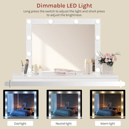 WOLTU Kaptafel Make-up met LED-verlichting en Oplaadstopcontact | Moderne Witte Kaptafel 7 Laden | MDF Hout | Grote Spiegel 64x57cm | USB-poorten en Stopcontacten  | Brede Blad met Veel Opbergruimte