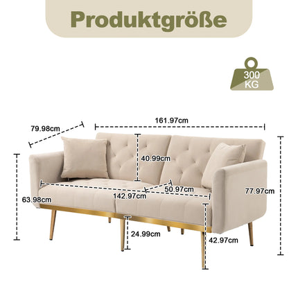 3-zitsbank van zacht fluweel, om te bouwen tot 3-standen slaapbank | Moderne Fluwelen Slaapbank 3-zitsverstelbaar met Gouden Metalen Poten | Ideaal voor Woon- en Slaapkamers | Compact en Ruimtebesparend Design