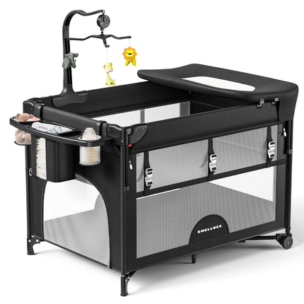 5-in-1 Babybed Reisset Combinatie Babybed met Matras, Hoogteverstelling, Opvouwbaar als Veranderende Tafel en Speelpaneel | 5-in-1 Babybed Reisset Matras Verstelbaar | Opvouwbaar Babybedje | Reiscampingbedje Baby Kinderbedje Matras