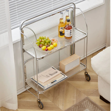 Moderne transparante glazen salontafel verrijdbare eetwagen inklapbare trolley opbergrek woonkamer bijzettafel huismeubilair | Opvouwbare glazen koffietafel met opbergruimte | Verrijdbare bijzettafel woonkamer | Industriële stijl CO3