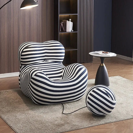 Bauhaus Ontwerpstijlen,Mom's Embrace Sofa, Moderne Gestreepte Bean - Bag Sofa met Ottoman, Gezellig & Stijlvol Woonkamer Meubilair | TINGFANG Velvet L-vormige Sofa| Moderne Scandinavische Stijl| Ottoman| Gezellig Woonkamerset