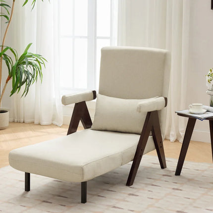 3-in-1 converteerbare fauteuil met slaapfunctie | Verstelbare Fauteuil Bed incl. Kussen | Comfortabel & Ademend Linnen | 6 Standen Rugleuning | Inclusief Verwijderbare Armleuning Hoes | Enkelvoudige Zitbank