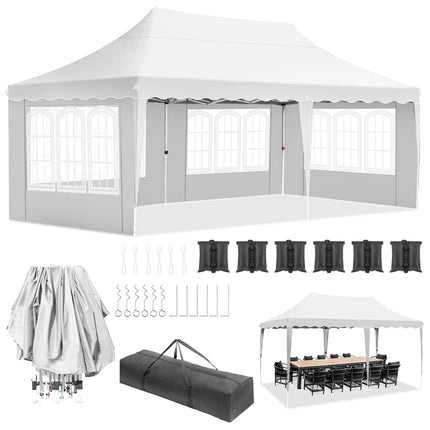 3 x 6m waterdichte pop-up tuinpaviljoen tent vier zijden 420D Oxford doek regenbestendige luifel voor bruiloft | Paviljoen 3x6m blauw incl. draagtas UV-bescherming tent tuinfeest opvouwbaar waterbestendig aluminiumbouw outdoor occasions