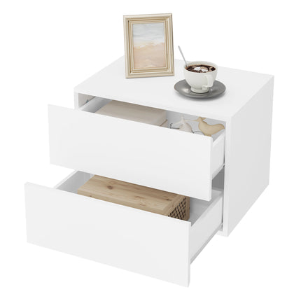 Zwevende Nachtkastje Modern Hangend Nachtkastje Set met Lades voor Slaapkamer Woonkamer | WOLTU Hangend Nachtkastje Wandmontage 2 Lades Wit | Zwevend Nachtkastje Slaapkamer Opslagruimte
