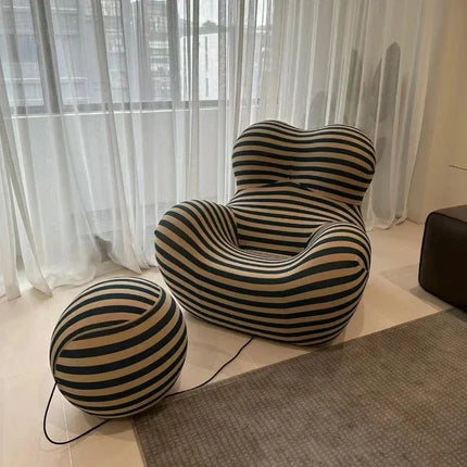 Bauhaus Ontwerpstijlen,Mom's Embrace Sofa, Moderne Gestreepte Bean - Bag Sofa met Ottoman, Gezellig & Stijlvol Woonkamer Meubilair | TINGFANG Velvet L-vormige Sofa| Moderne Scandinavische Stijl| Ottoman| Gezellig Woonkamerset