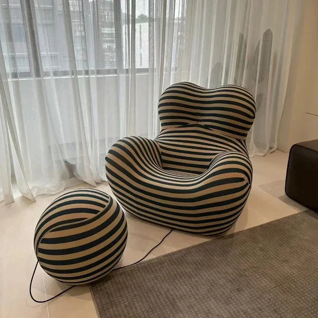 Bauhaus Ontwerpstijlen,Mom's Embrace Sofa, Moderne Gestreepte Bean - Bag Sofa met Ottoman, Gezellig & Stijlvol Woonkamer Meubilair | TINGFANG Velvet L-vormige Sofa| Moderne Scandinavische Stijl| Ottoman| Gezellig Woonkamerset