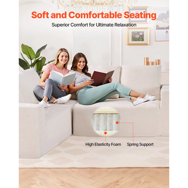 VEVOR Modulaire Sectionele Bank L/U Vormige Diepe Zitting Beklede Corduroy Sofa met Kussen voor Woonkamer Slaapkamer | Moderne Modulaire Bank | Diepe Zitting Corduroy | Comfortabel & Duurzaam | Opbergmogelijkheid