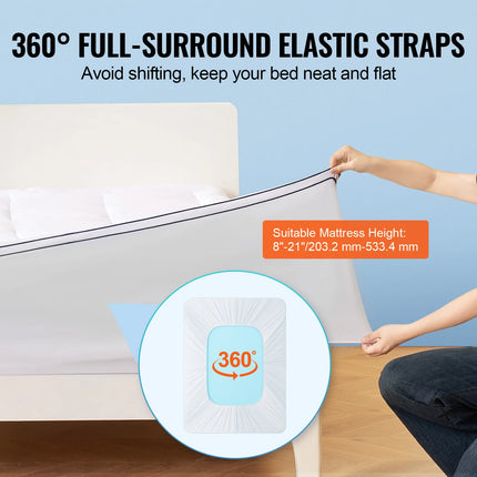 VEVOR Matrastopper 2,54cm Dikte Zonder & Wasbare Laag | Queen Matrastopper 152x203 cm | Polyester Katoen Fibervulling | Ademend & Zacht | Afneembare Zijvakken | Wasbaar & Elastische 360° Band