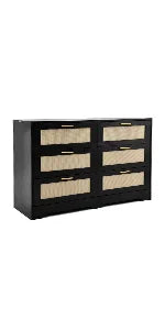 REDLIFE 47.24" Rattan Dresser met 6 Lades, Moderne Houten Kast met Gouden Handgrepen voor Slaapkamer Woonkamer Hal | REDLIFE Rotan Dressoir 120cm Breedte | Slaapkamer Woonkamer Opslag | Moderne Stijl MDF | 6 Lades Gouden Knoppen