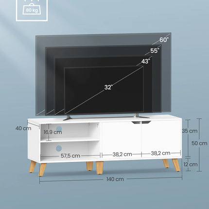 VASAGLE Lage kast TV-wardrobe, Lang 140cm, voor televisie tot 65 inch | VASAGLE TV Meubel 140 cm Modern Witte Kleur | Magnetisch Deur | Verstelbare Planken | TV Kast Tot 50 Kg Belastbaarheid