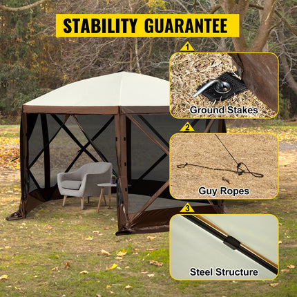 VEVOR Pop-up Camping Gazebo Camping Afdekking 6-zijdig 12' x 12' / 10' x 10' Zonnebescherming Tent & Luifel Camping & Wandelen | VEVOR Camping Gazebo 6-zijdig 12x12/10x10 | Ruime Pop-up Tent Waterdicht | Zomer Paviljoen voor Buitengebruik