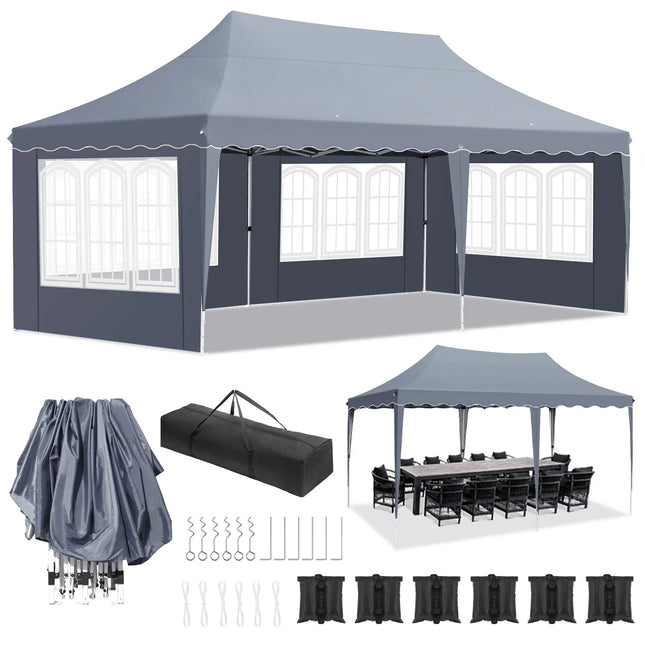 3 x 6m waterdichte pop-up tuinpaviljoen tent vier zijden 420D Oxford doek regenbestendige luifel voor bruiloft | Paviljoen 3x6m blauw incl. draagtas UV-bescherming tent tuinfeest opvouwbaar waterbestendig aluminiumbouw outdoor occasions