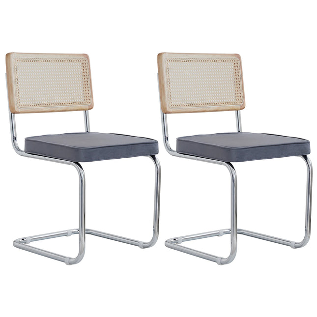 EGOONM Set van 2 Retro Eetkamerstoelen Plastic Rotan Stoelen Huis Slaapkamer Bureau Rugleuning Kruk Boog Computer Kantoor Beklede Zitting | EGOONM 2 Stoelen Set Velvet Zitting Rotan Rugleuning Metaal Frame 150kg