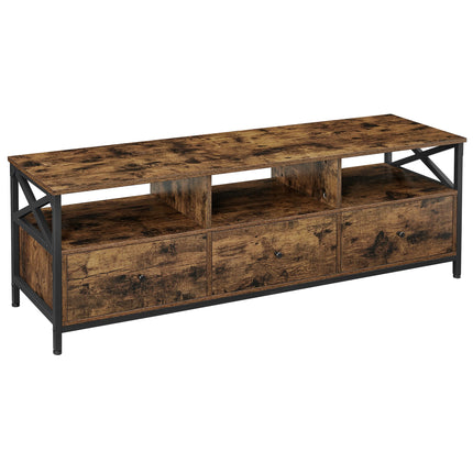 VASAGLE Lowboard TV-kast, 3 laden, breedte 147cm, stalen frame | VASAGLE TV-Meubel Industrieel Scandinavisch Ontwerp | 147x40 cm | 3 Lade | 3 Open Vakken | Vintage Bruin-Zwart | Hout Spaanplaat-Staal