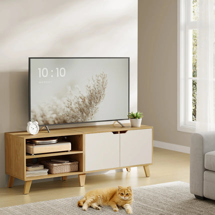 VASAGLE Lage kast TV-wardrobe, Lang 140cm, voor televisie tot 65 inch | VASAGLE TV Meubel 140 cm Modern Witte Kleur | Magnetisch Deur | Verstelbare Planken | TV Kast Tot 50 Kg Belastbaarheid
