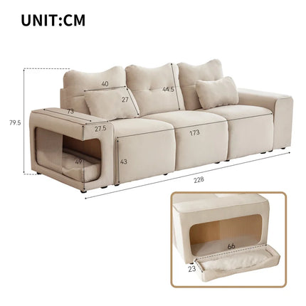 Cat opslagbank met kussen, moderne 3-zitsbank met kattennest, fluweel, krasbestendige kattenstof met 2 sierkussens | Moderne 3-zitsbank fluweel met kattennest | Krasbestendig | Scandinavisch design | Incl. sierkussens