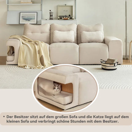 Cat opslagbank met kussen, moderne 3-zitsbank met kattennest, fluweel, krasbestendige kattenstof met 2 sierkussens | Moderne 3-zitsbank fluweel met kattennest | Krasbestendig | Scandinavisch design | Incl. sierkussens